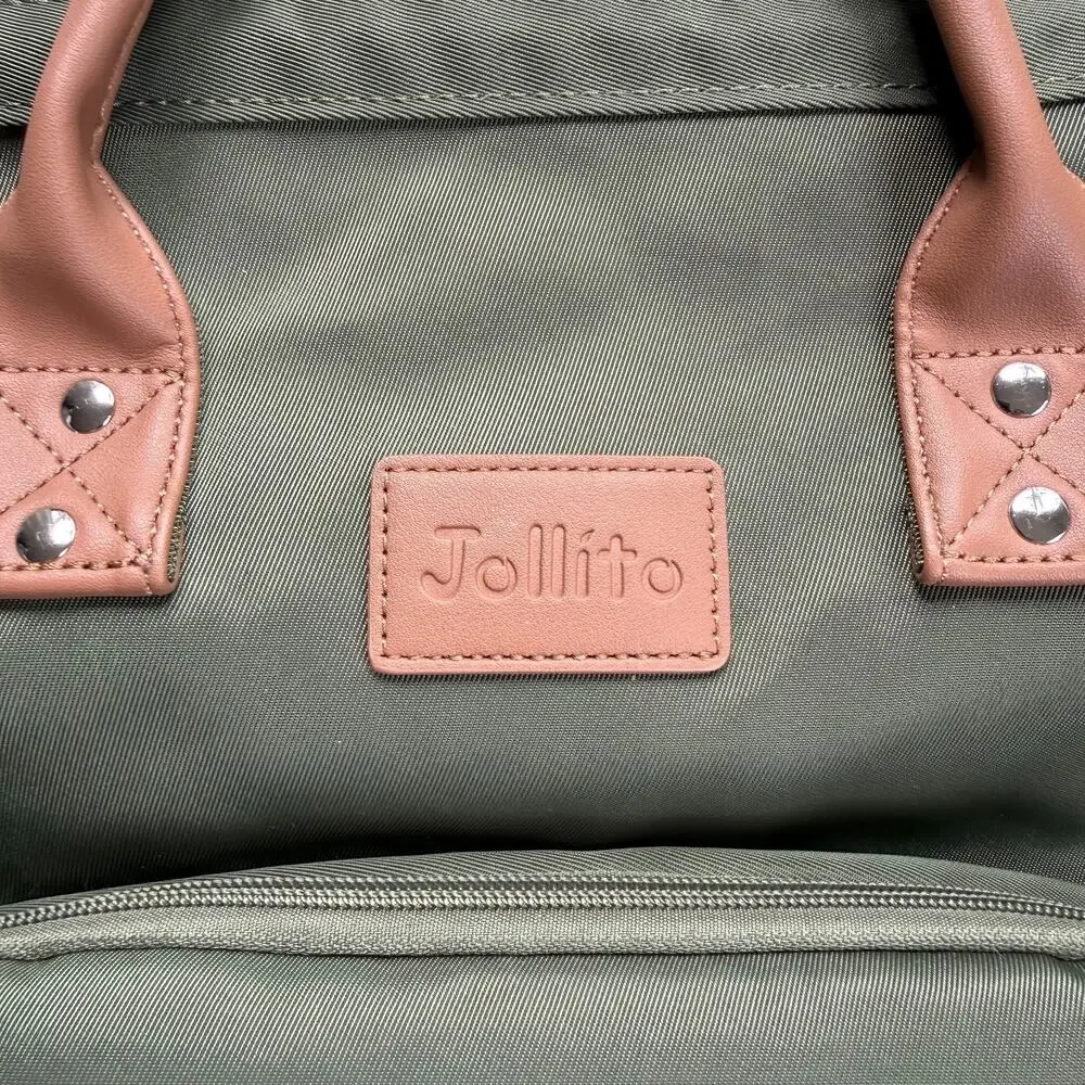 Jollito Green Nylon Diaper Bag Backpack USB Quilted Baby Travel Work Bag Large